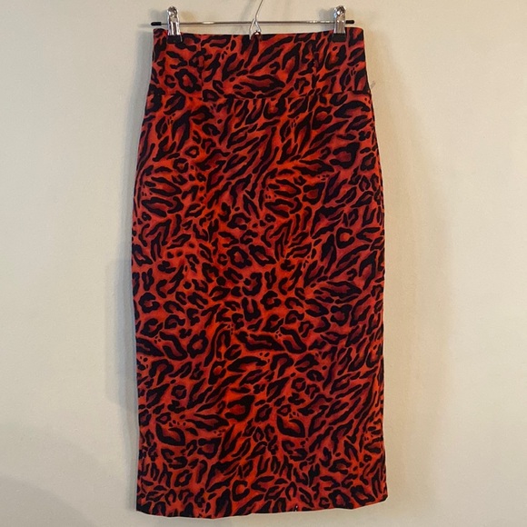 DO+BE Dresses & Skirts - Do + Be Leopard Print Pencil Skirt Orange Bodycon Midi Fitted Stretch Medium